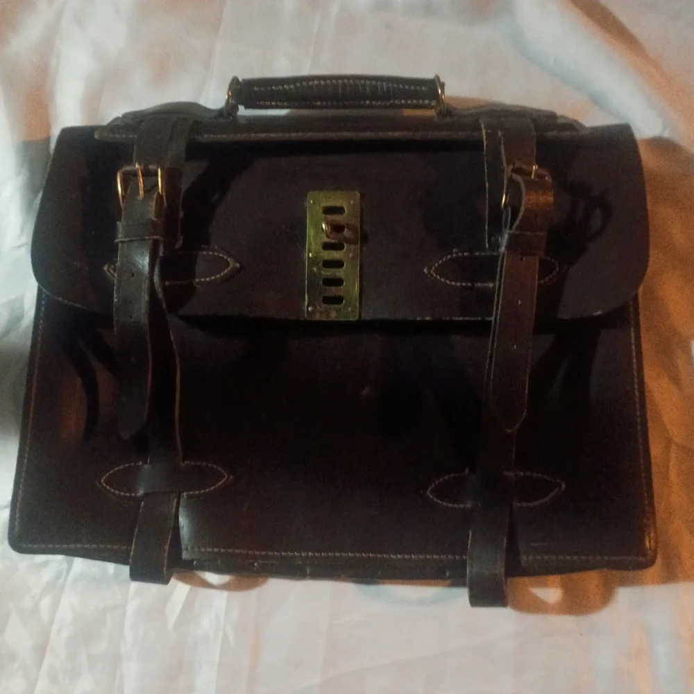 Vintage US Government Type VIII Leather Briefcase Navigation Document Bag Brass